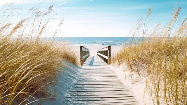 Houten pad naar het strand