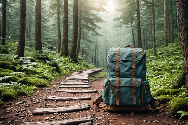 Rugzak op bospad - route bij studiekeuzebegeleiding